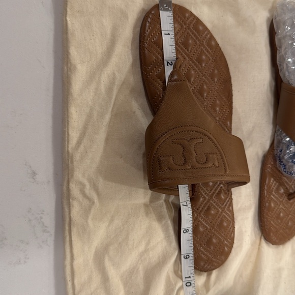 TORY BURCH NEW Tan Leather Quilted FLEMING Flat Sandal Slides - Picture 10 of 11